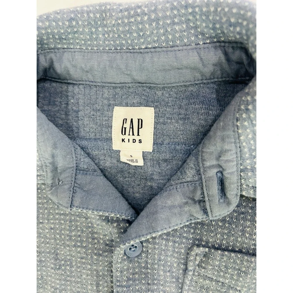 GAP Kids‎ Shirt Boys Size S Birdseye Button Front Long Sleeve Cotton Blend Blue